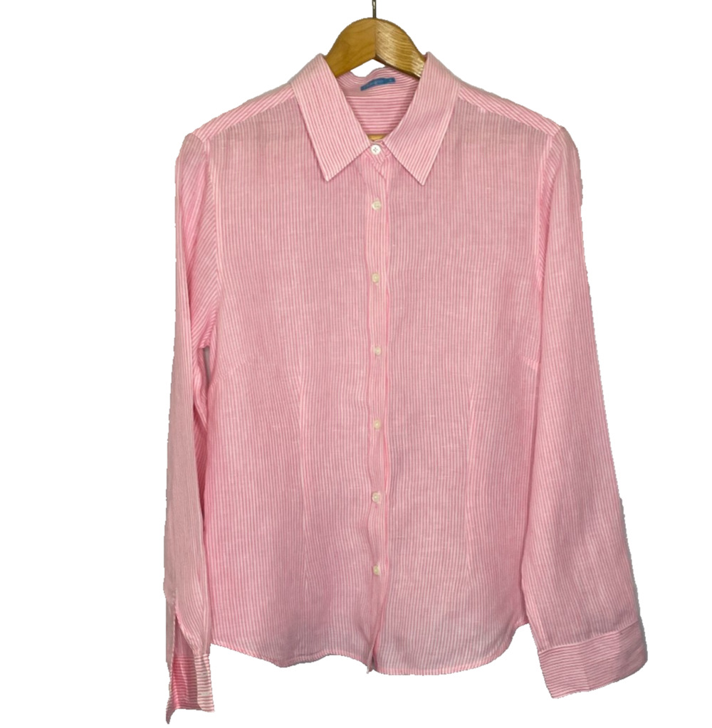 Women's 10 J.McLaughlin 100% Linen Pink Pinstripe Button Down Shirt